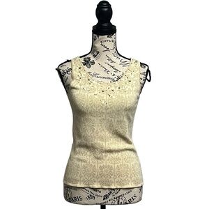 Sigrid Olsen Women's Sleeveless Embellished Knit Floral Crop Top Size Silk S